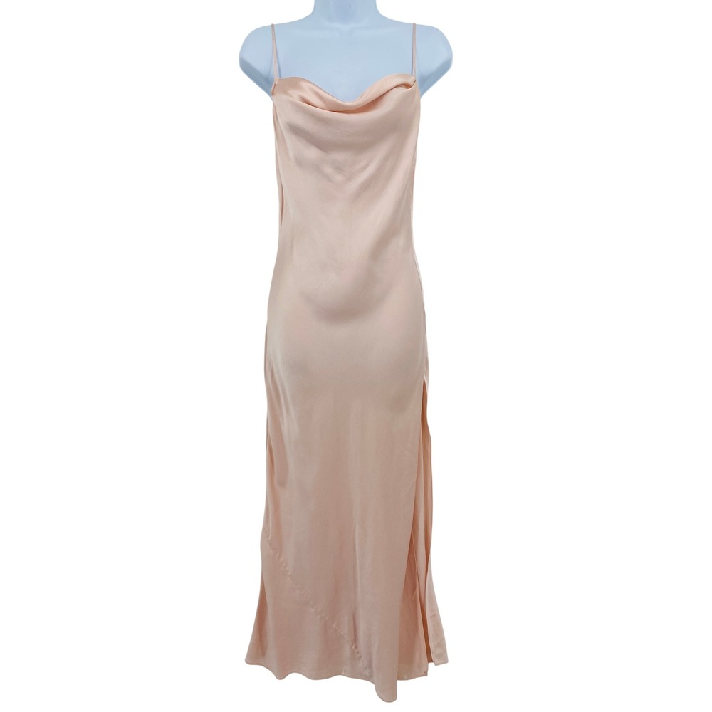 Victoria Secret 2000 Y2K Maxi Slip Dress XS Pink 100% Silk Cowl Neck Backless